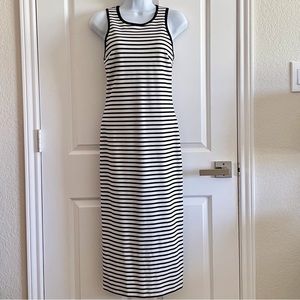 Nordstrom Black & White Cotton Striped MIDI Dress with Razor Back Zippered